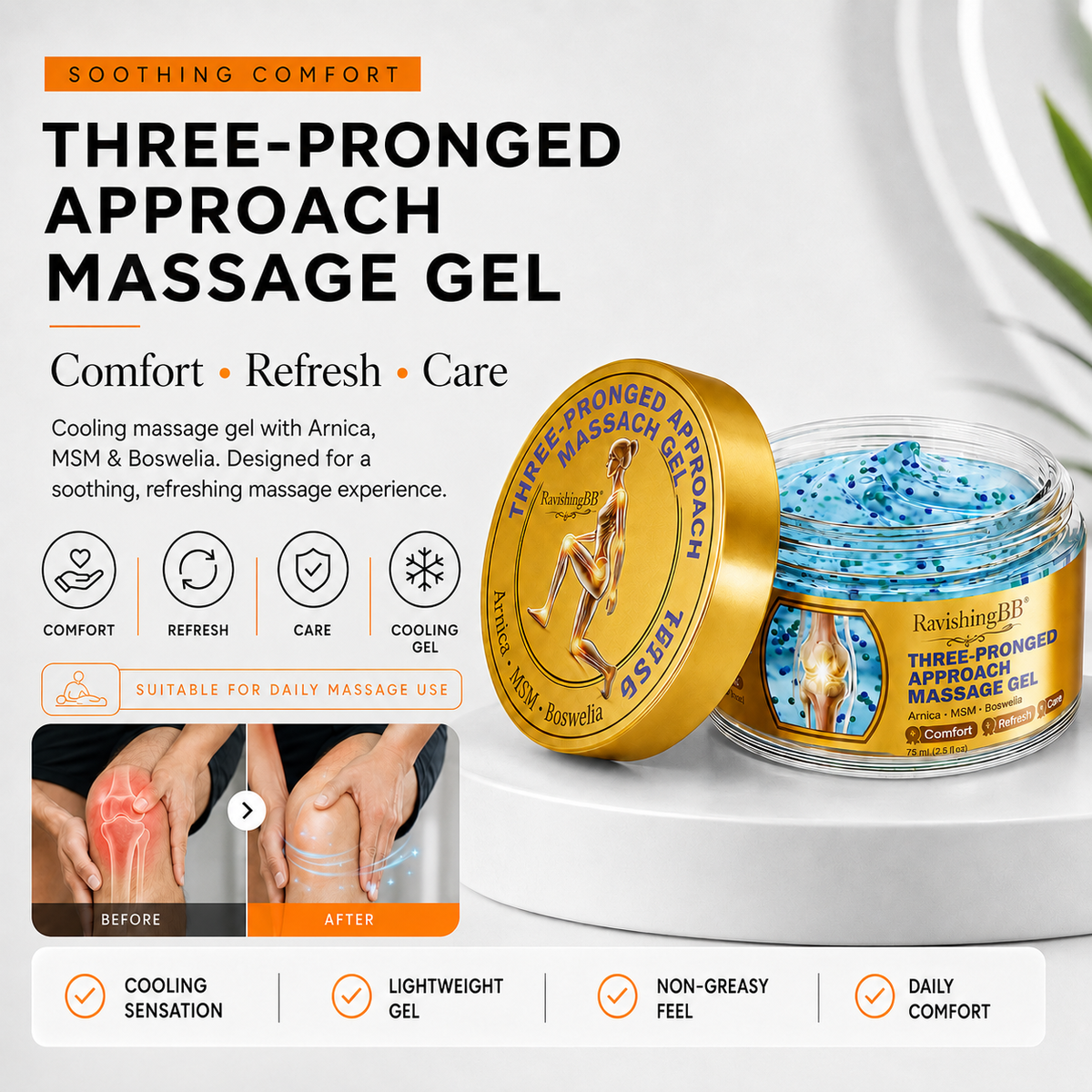 Triple Action Massage Gel, Fast-Absorbing Body Gel for Daily Massage💝